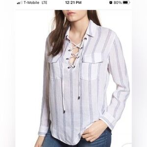 Rails Matea Striped Lace-Up Linen Top
